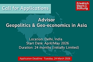 A blue poster showing the Call for Application